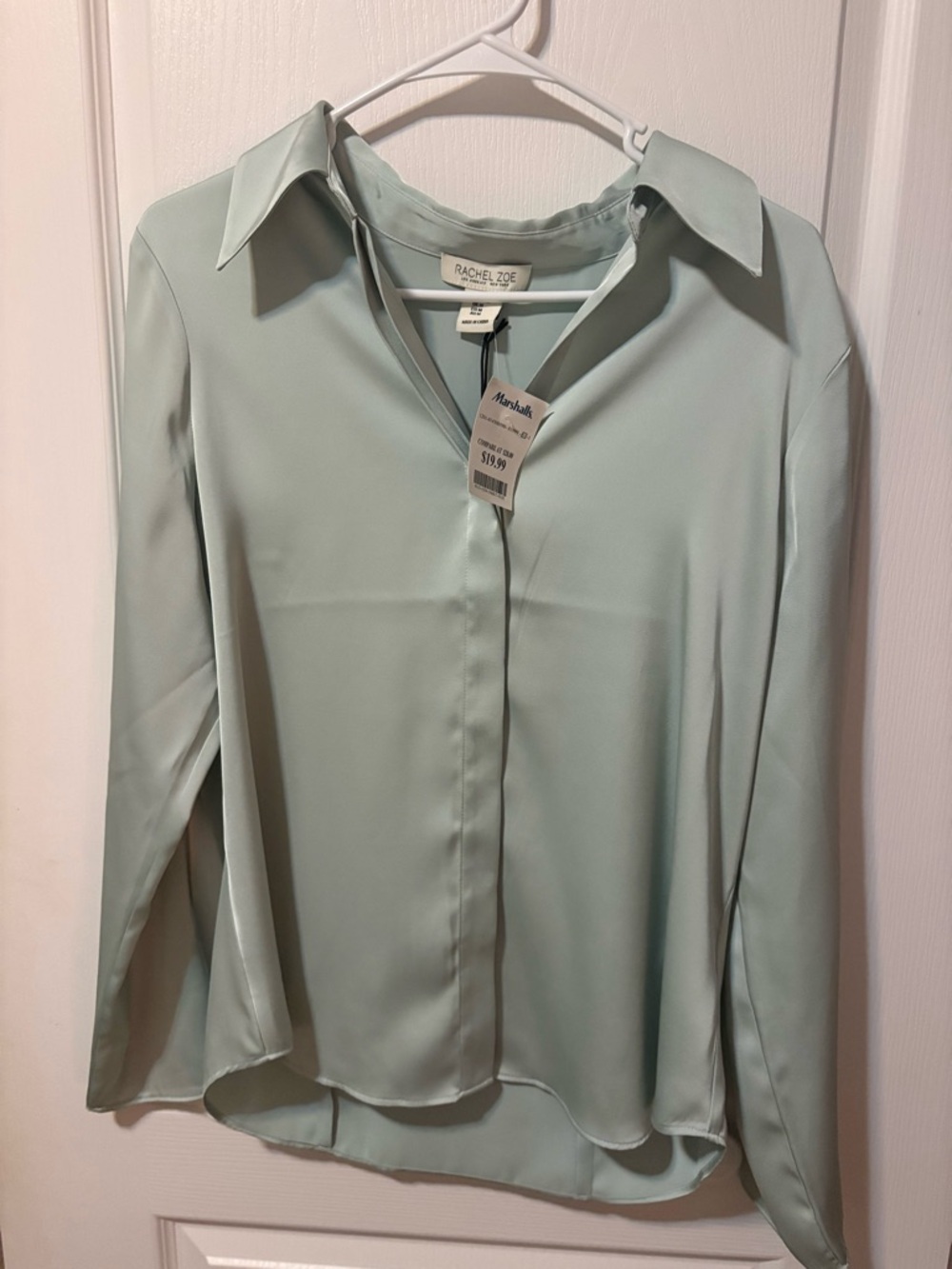 Rachel Zoe Pale Mint Satin Button-Front Shirt